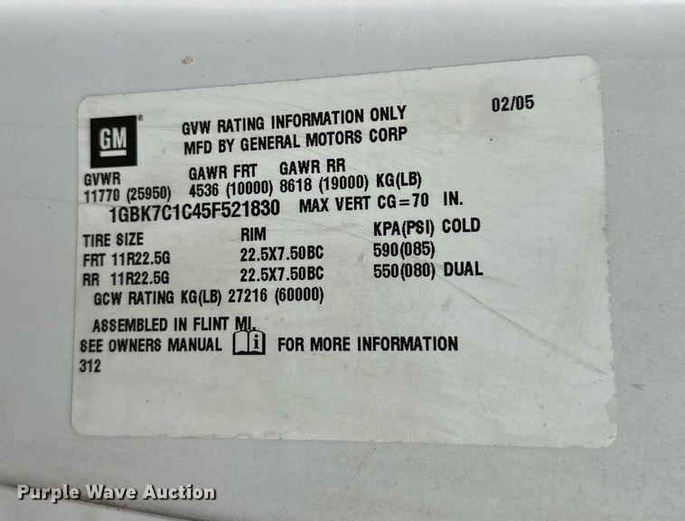 image for item NQ9401 2005 Chevrolet  C7500 utility / service truck