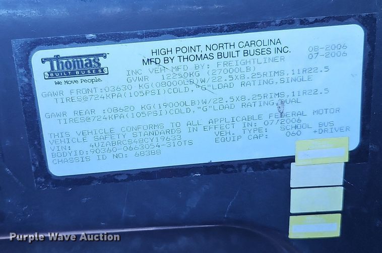 image for item DK0512 2008 Thomas Built Saf-T-Liner C2 school bus