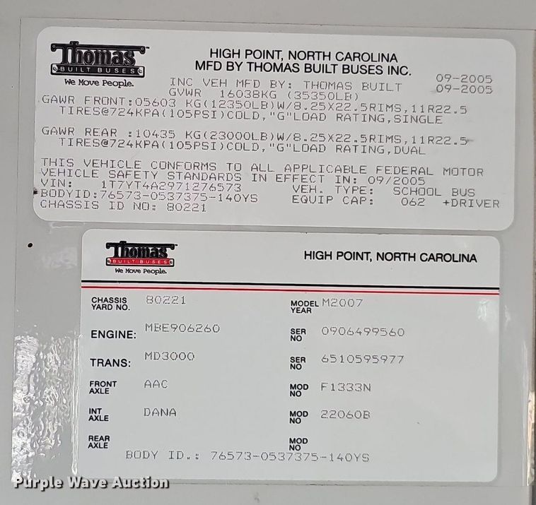 image for item DK0513 2007 Thomas Built Saf-T-Liner HDX school bus