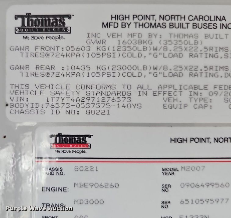 image for item DK0513 2007 Thomas Built Saf-T-Liner HDX school bus