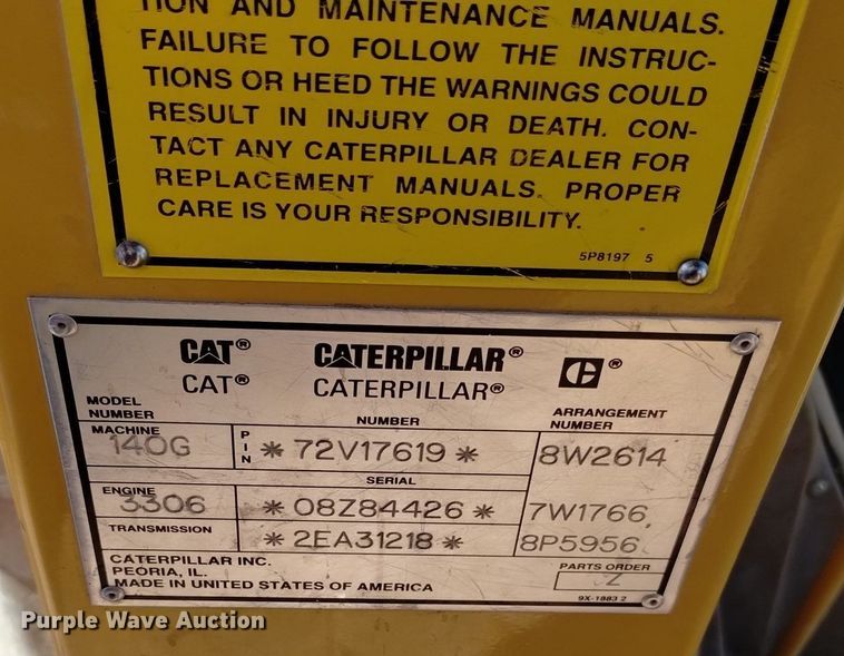 image for item DK8989 1995 Caterpillar  140G VHP motor grader