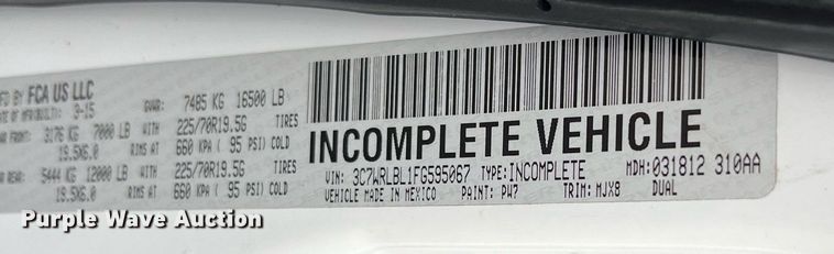 image for item DQ2362 2015 Dodge Ram 4500HD SLT truck cab and chassis