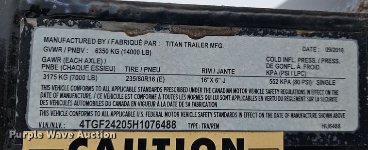 image for item DR5996 2017 Titan HU6488 equipment trailer