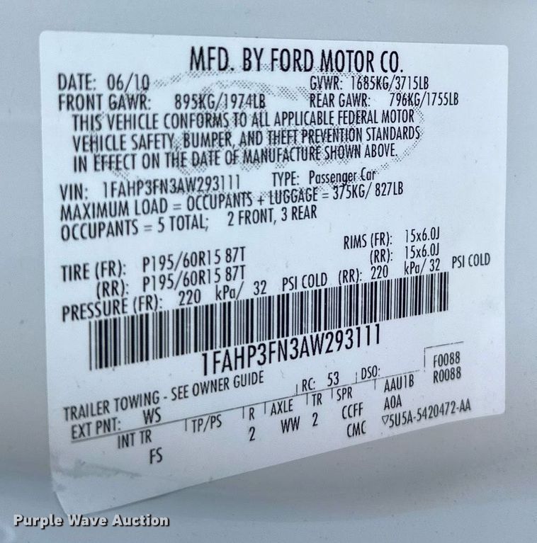 image for item DW2953 2010 Ford Focus 