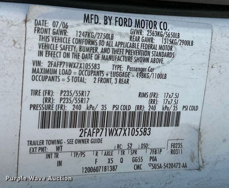 image for item JT9173 2007 Ford Crown Victoria Police Interceptor  