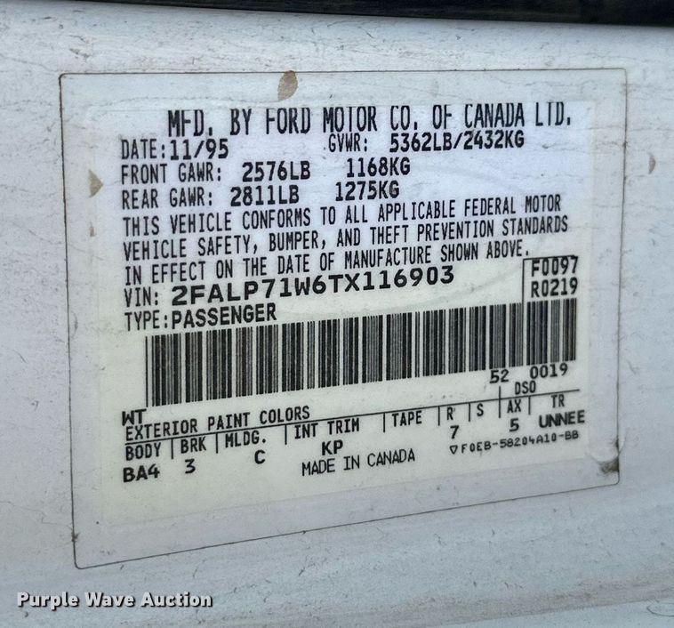 image for item JT9174 1996 Ford Crown Victoria Police Interceptor  