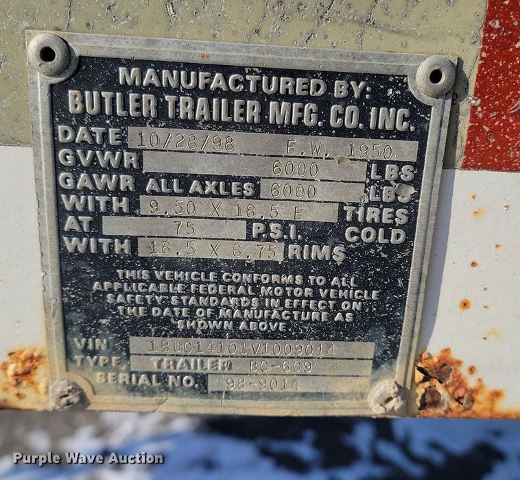 image for item LA9533 1998 Butler reel trailer