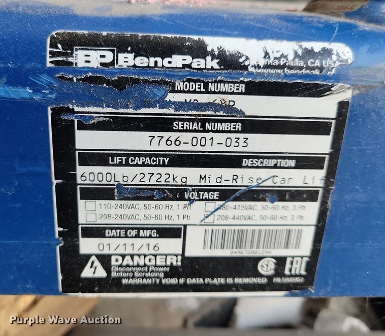 image for item LC9517 2016 BendPak automotive lift 