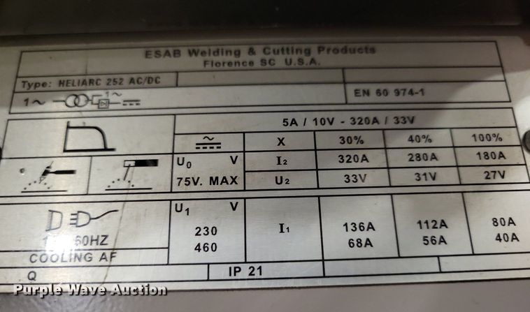 image for item LC9804 ESAB Heliarc 252 welder