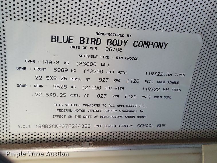 image for item LC9813 2007 Blue Bird school bus