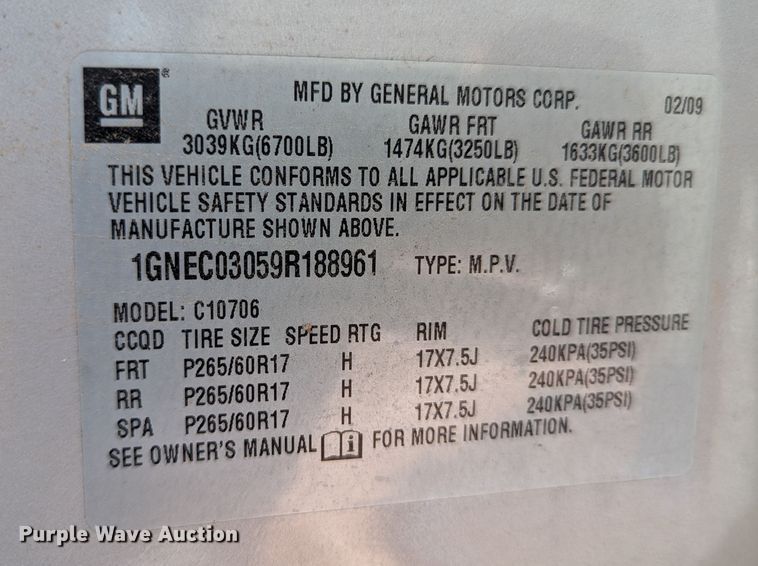 image for item LM9824 2009 Chevrolet Tahoe Police SUV