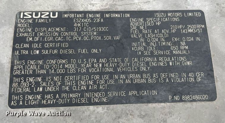 image for item LV9202 2015 Isuzu NQR sewer jetter truck