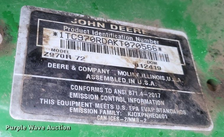 image for item MI9907 2019 John Deere Z970R ZTR lawn mower