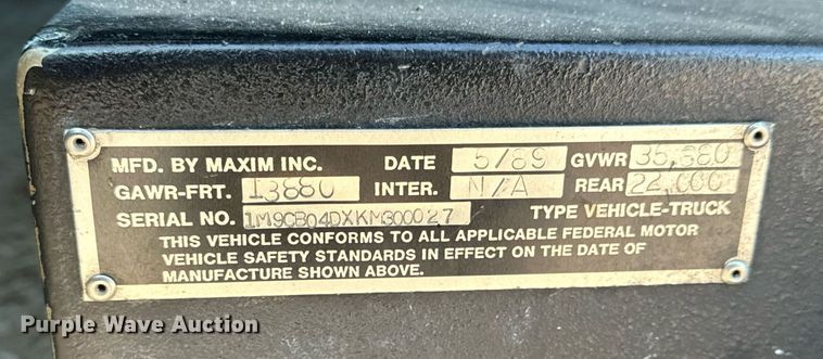 image for item NI9726 1989 Maxim pumper fire truck