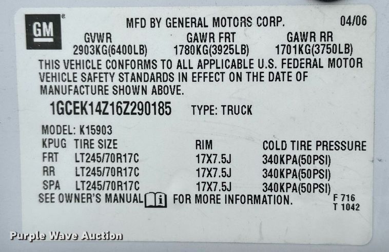 image for item NS9185 2006 Chevrolet Silverado 1500 pickup truck