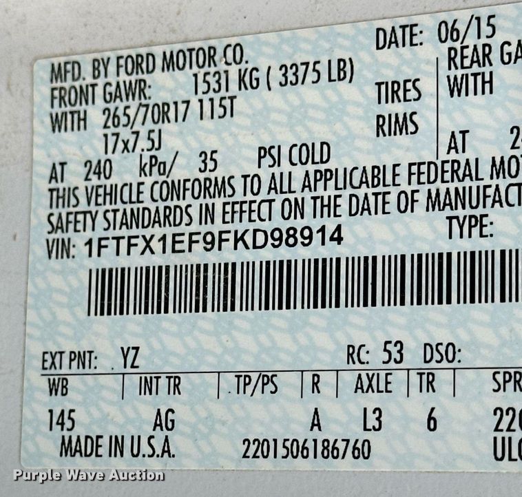 image for item NS9192 2015 Ford F150 SuperCab pickup truck