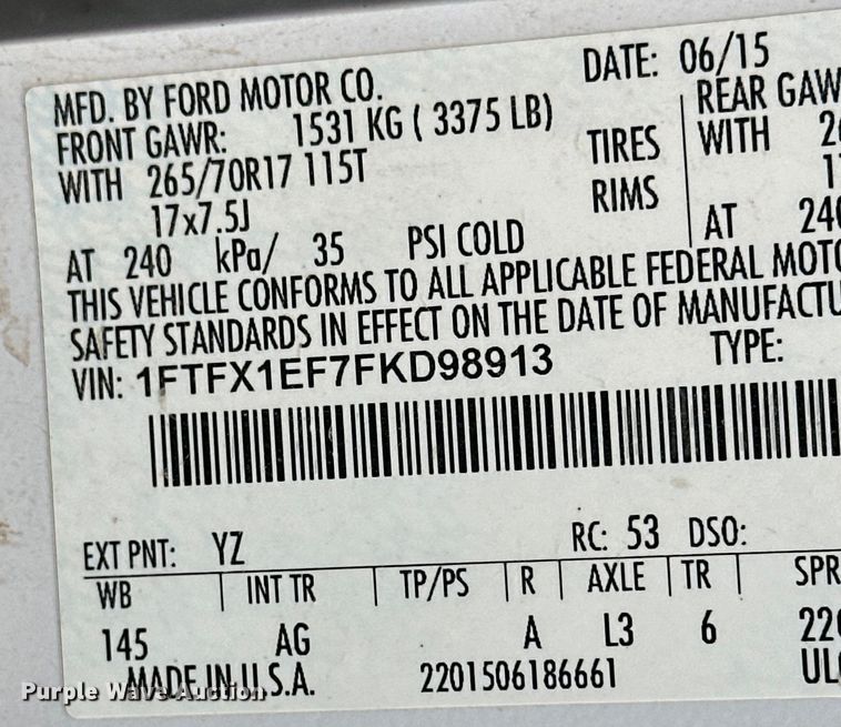 image for item NS9193 2015 Ford F150 SuperCab pickup truck