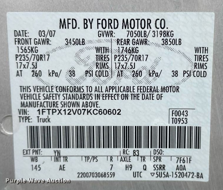 image for item NS9198 2007 Ford F150 SuperCab pickup truck