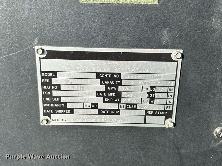 image for item OK9171 1991 Kovatch Corp P22 fire truck