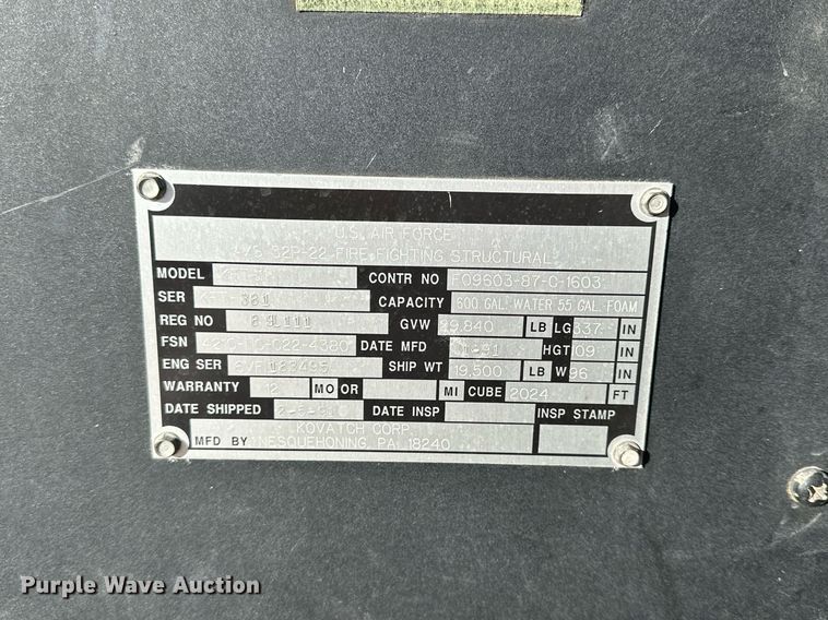 image for item OK9171 1991 Kovatch Corp P22 fire truck