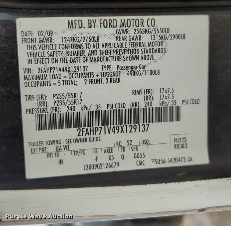 image for item OL9229 2009 Ford  Crown Victoria Police Interceptor 