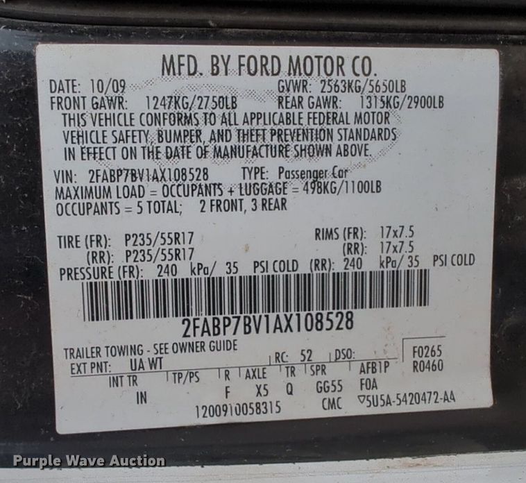 image for item OL9230 2010 Ford Crown Victoria Police Interceptor 