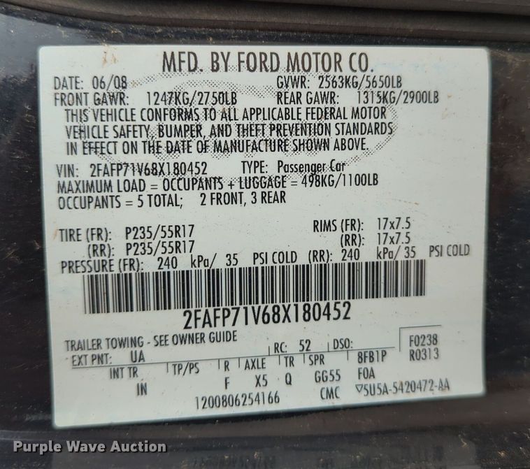 image for item OL9235 2008 Ford  Crown Victoria Police Interceptor 