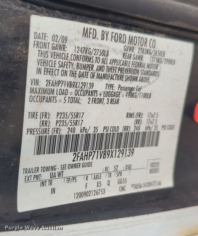 image for item OL9242 2009 Ford  Crown Victoria Police Interceptor 