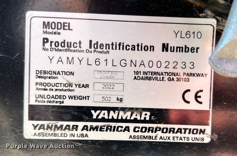 image for item JT9039 2022 Yanmar YT359 MFWD tractor