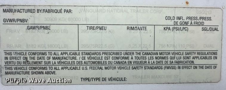 image for item DM2660 2013 Vanguard dry van trailer