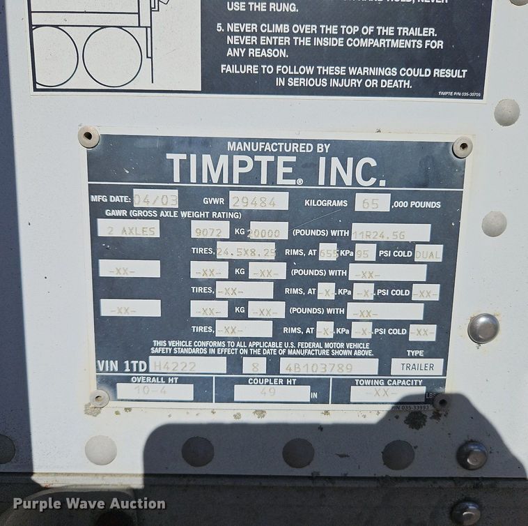 image for item DN7085 2004 Timpte Super Hopper grain trailer