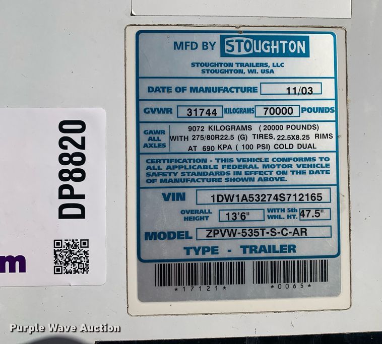 image for item DP8820 2004 Stoughton dry van trailer