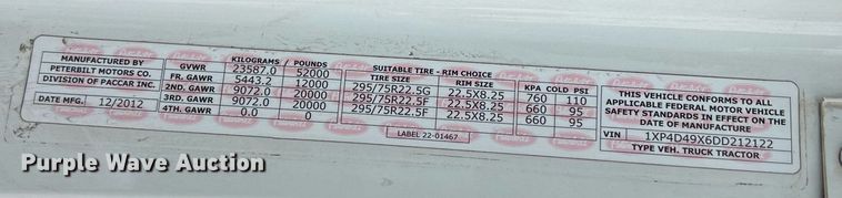 image for item DQ2363 2013 Peterbilt 587 semi truck