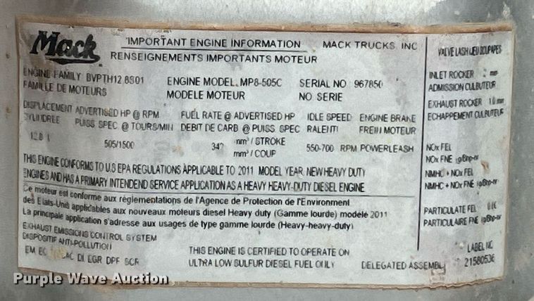 image for item EI0611 2012 Mack CHU613 semi truck