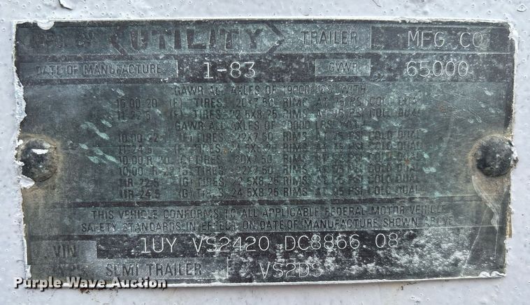 image for item KH9652 1983 Utility Trailer VS2DS dry van trailer