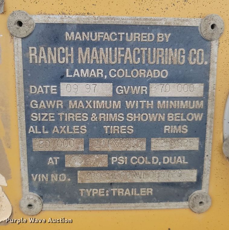 image for item LA9562 1997 Ranch Manufacturing bottom dump trailer