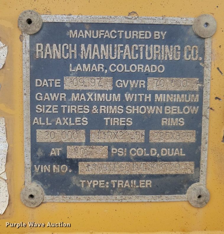 image for item LA9563 1997 Ranch Manufacturing bottom dump trailer