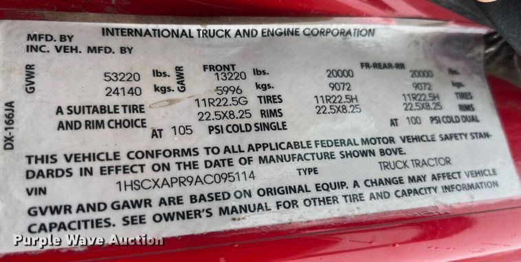 image for item LD9928 2010 International  Lonestar SFA  semi truck