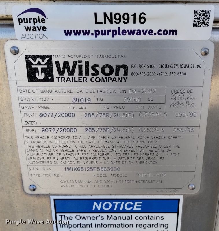 image for item LN9916 2023 Wilson  PSDCL-402 livestock trailer