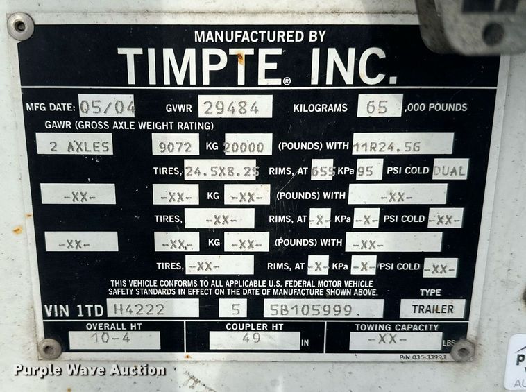 image for item LO9472 2005 Timpte grain trailer