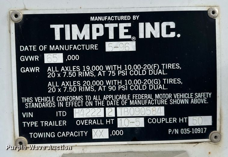 image for item LO9473 1996 Timpte H4222 grain trailer