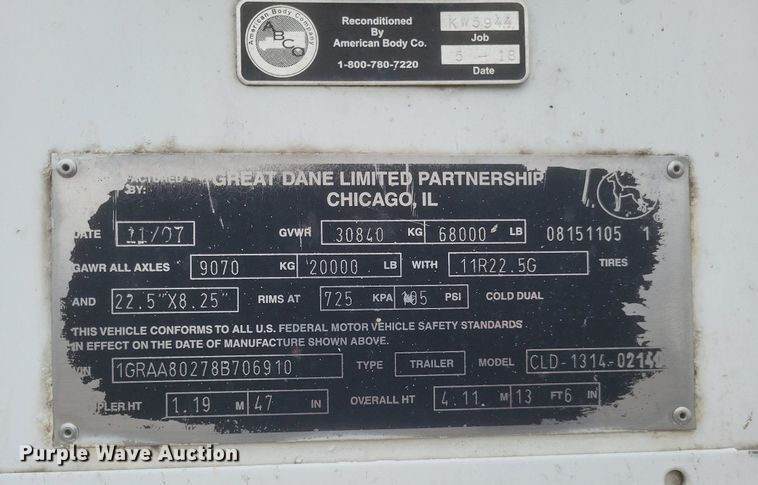 image for item MI9933 2008 Great Dane  dry van trailer