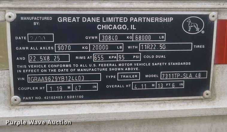 image for item MI9934 2000 Great Dane dry van trailer