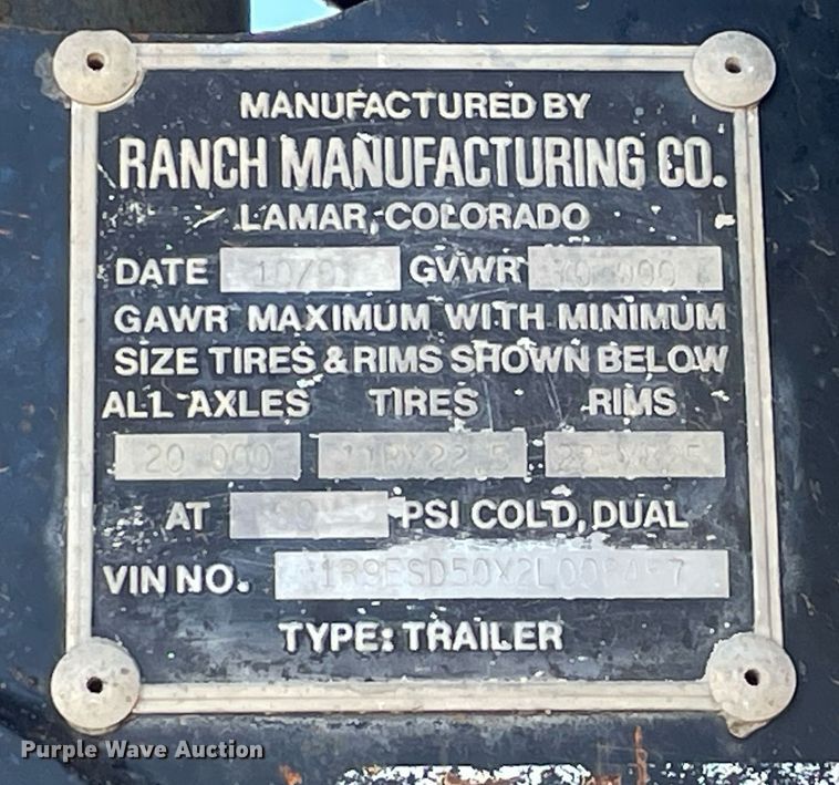 image for item NA9744 2002 Ranch Manufacturing end dump trailer