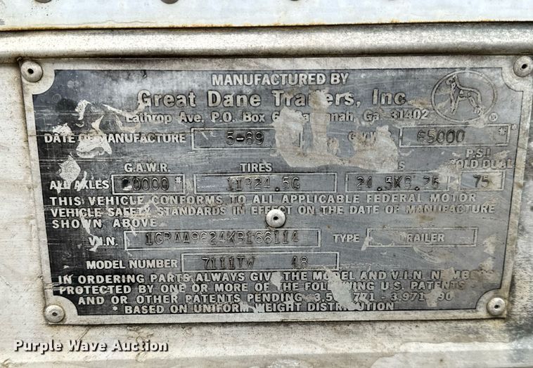 image for item NI9716 1989 Great Dane 7111TW 48 dry van trailer