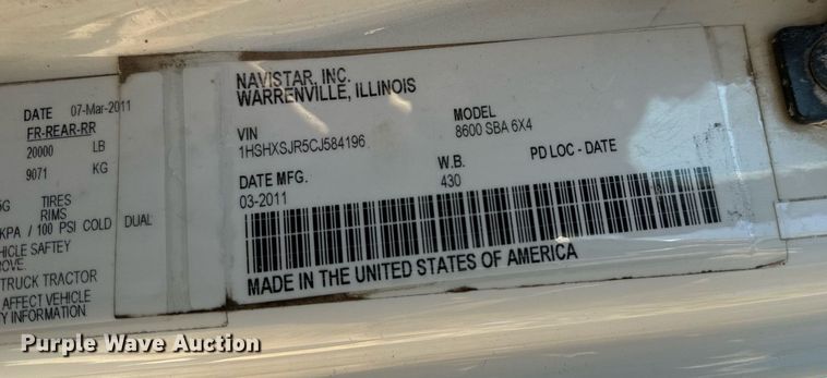 image for item NM9193 2012 International TranStar 8600 semi truck