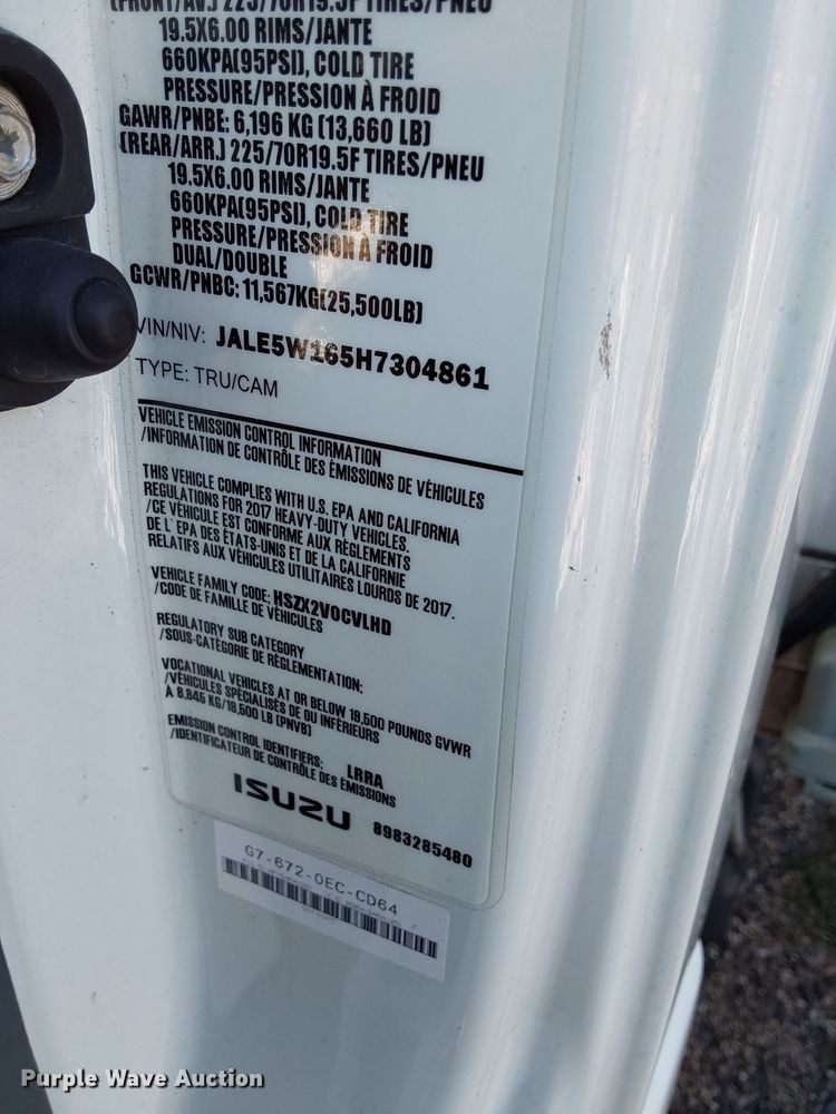 image for item NZ9129 2017 Izuzu NPR  refrigerated truck