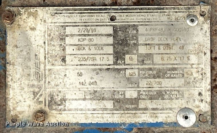 image for item OI9548 1998 Kalyn Siebert drop deck equipment trailer