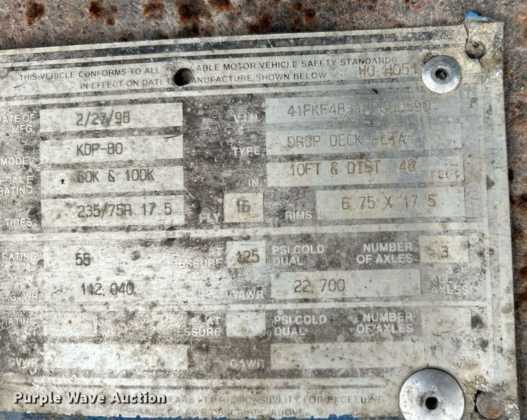 image for item OI9548 1998 Kalyn Siebert drop deck equipment trailer