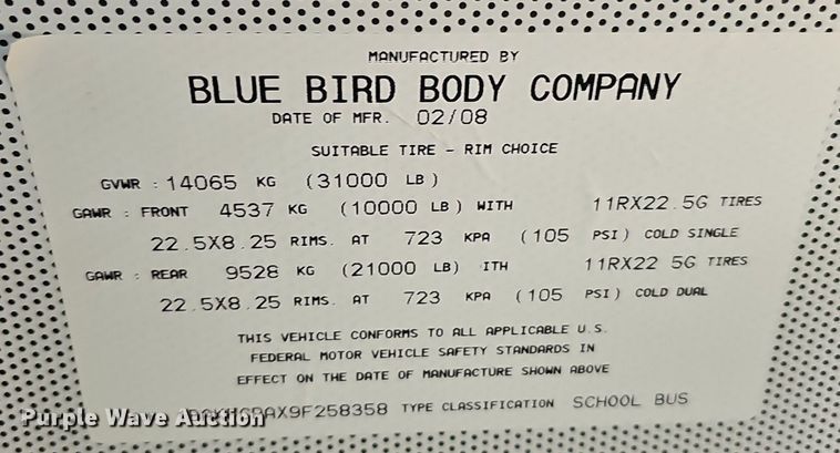 image for item DK0507 2009 Blue Bird  Vision school bus